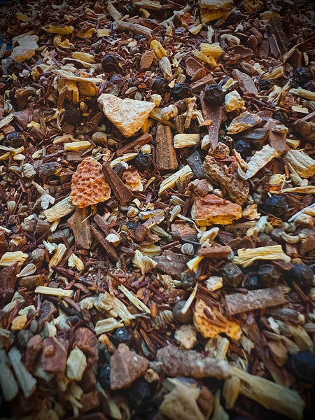 chai cinnamon orange peel peppercorn ginger clove rooibos